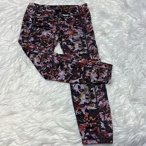 Leggings PRO PLAYER Boho Colorful Floral Black Gray Orange Purple Size Medium
